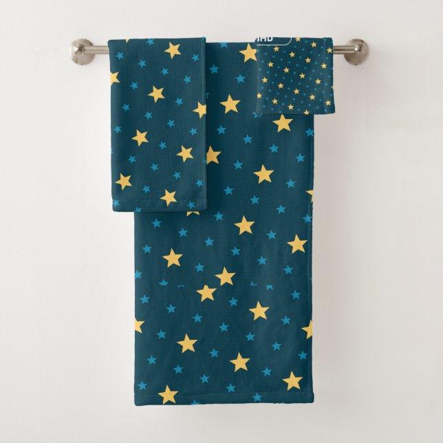 Stars Blue Yellow Minimal Pattern Bath Towel Set (Insitu)
