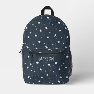 Stars Boho Modern Kids Name Dark Blue Sky School Printed Backpack