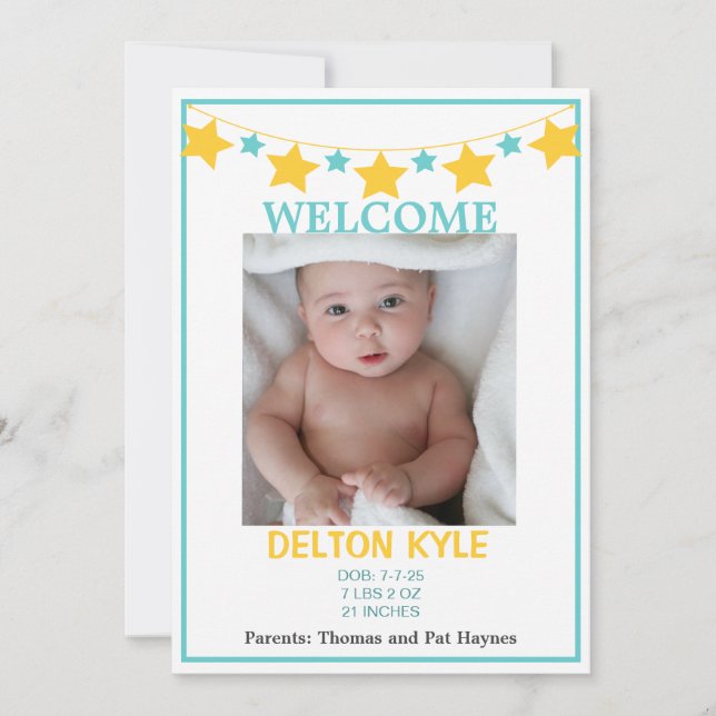 Stars Boys Photo Baby Faire-part (Devant)