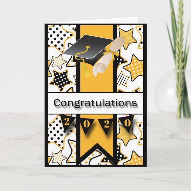 stars cap and diploma graduation card (Front)