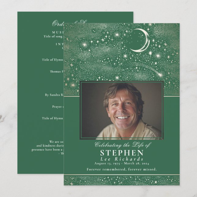 Stars Celebration of Life Photo Memorial Funeral  Program (Front/Back)