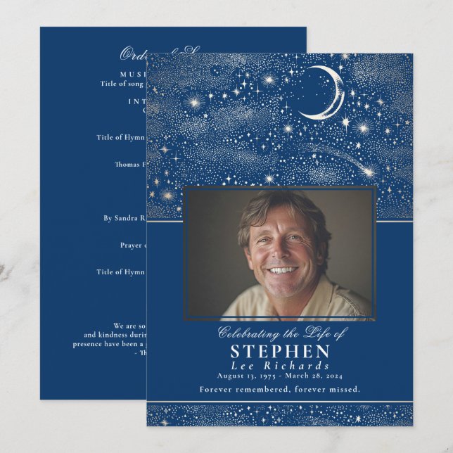 Stars Celebration of Life Photo Memorial Funeral  Program (Front/Back)