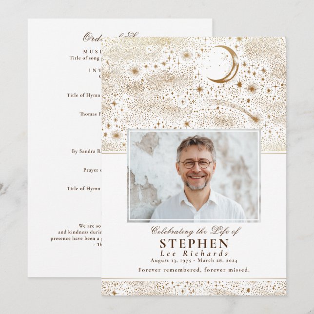 Stars Celebration of Life Photo Memorial Funeral  Program (Front/Back)