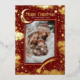 Stars Celestial Magical Merry Christmas Photo Foil Holiday Card