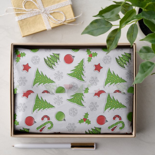 Stars Christmas Trees Candy Canes Baubles Pattern Tissue Paper (Gift)
