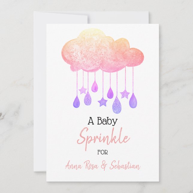 *~*  Stars Cloud Rain Sprinkle Baby Shower Invitation (Front)