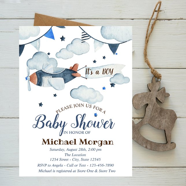 Stars,Clouds,Airplane Baby Shower Invitation (Creator Uploaded)