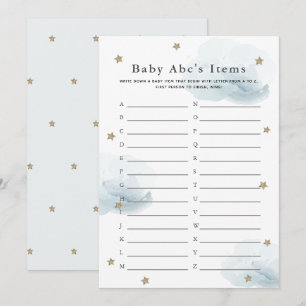 Stars & Clouds Baby ABC Item Shower Game Blue Card