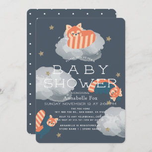 Stars & Clouds Red Pandas Baby Shower Invitation