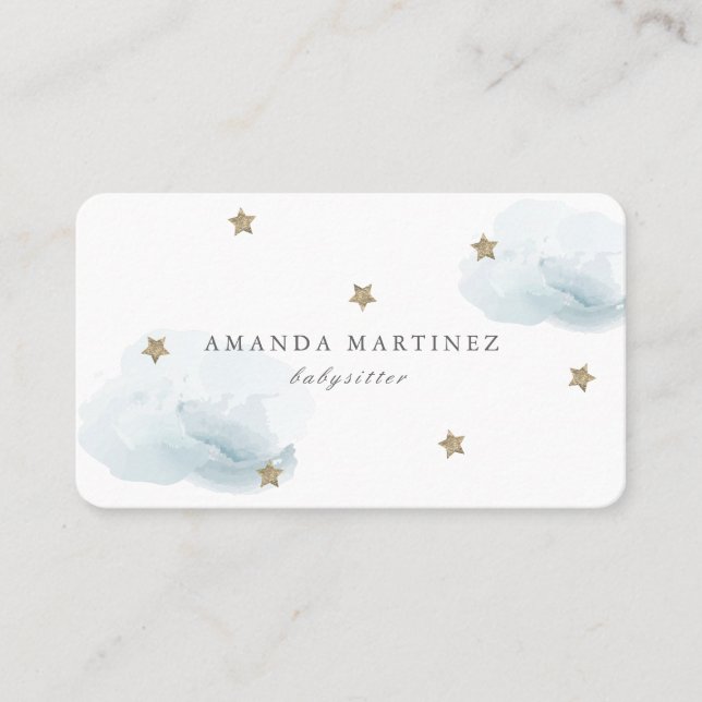 Stars & Clouds Simple White Business Card (Front)