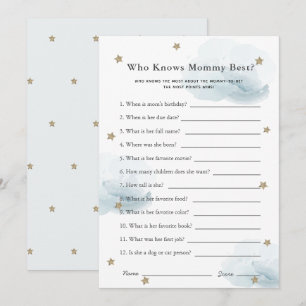 Stars & Clouds Who Knows Mom Shower Game Blue Card