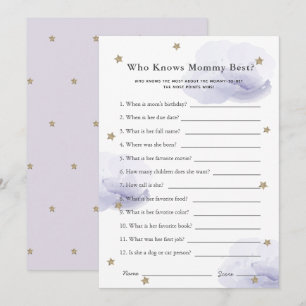 Stars & Clouds Who Knows Mom Shower Game Lavender Invitation