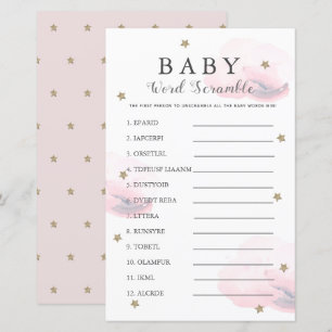 Stars & Clouds Word Scramble Baby Shower Pink Game