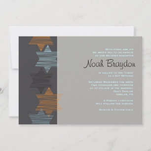 STARS CONNECTING Bar Mitzvah Customized Grey Invitation