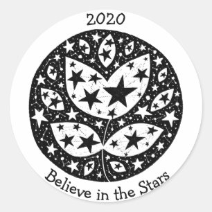 Stars & Constellations Flower in Cosmos B/W Classic Round Sticker