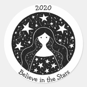 Stars & Constellations Woman Goddess B/W Classic Round Sticker