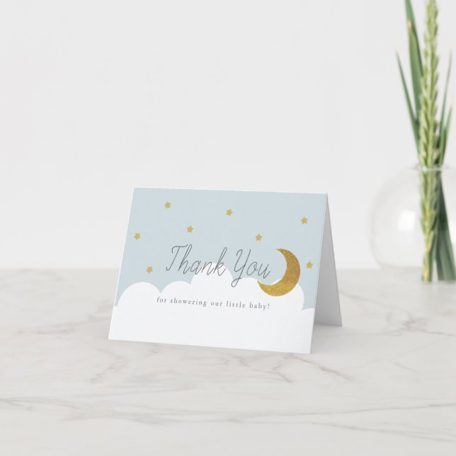 Stars & Crecsent Moon Baby Blue Boy Thank You Card (Front)