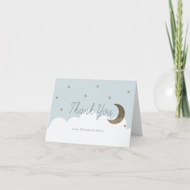 Stars &  Crecsent Moon Baby Blue Boy Thank You Card (Front)