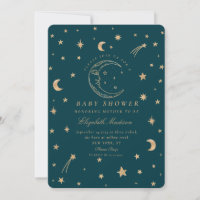 Stars Cute Moon Golden Galaxy  Baby Shower 