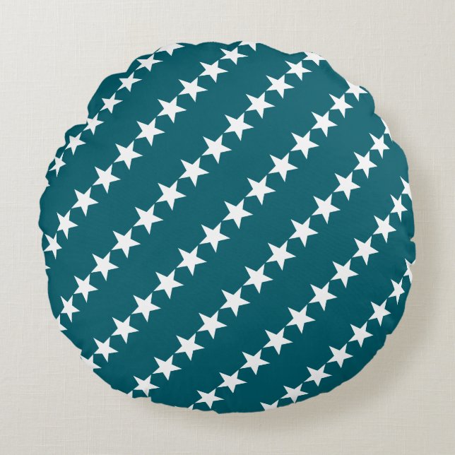 Stars Dark teal Minimal Modern  Round Pillow (Front)