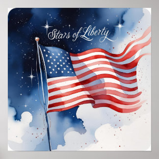 Stars de la Liberté Minimaliste Drapeau Poster Tél