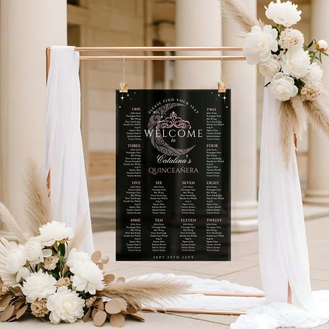 Stars de lune Tiara Black Quinceañera Tableau de s (Moon Stars Tiara Black Quinceañera Seating Chart)