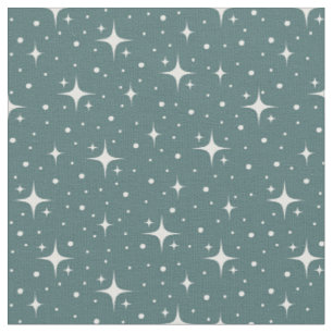 Stars & Dots on Dark Gray Cyan Fabric
