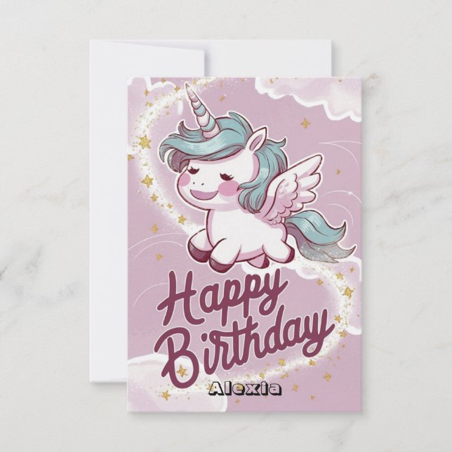 Stars Editable Unicorn Birthday Card (Front)