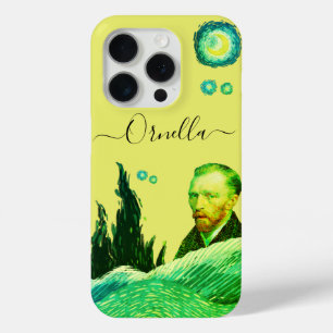 STARS elegant face VanGogh text editable yellow iPhone 15 Pro Case