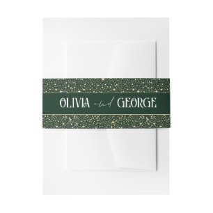 Stars Emerald Green and Gold Wedding Invitation Belly Band
