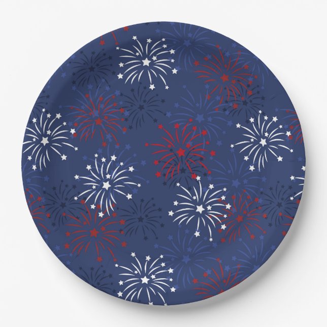 Stars & Fireworks: Independence Day Celebration Paper Plate (Front)