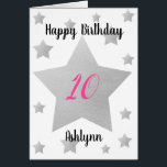 Stars Girl Birthday<br><div class="desc">Personalized birthday girl card that features silver stars sprinkled across the front. You can easily personalize the big silver star with her birthday age and name underneath the star. The inside card message reads "For a girl who sparkles and shines like no other! Happy Birthday!" can also be easily personalized...</div>