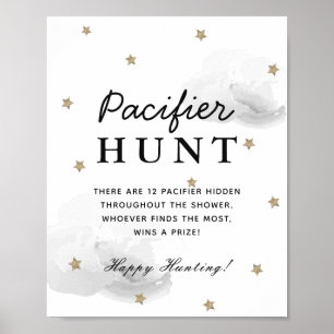 Stars & Grey Clouds Baby Shower Pacifier Hunt Poster