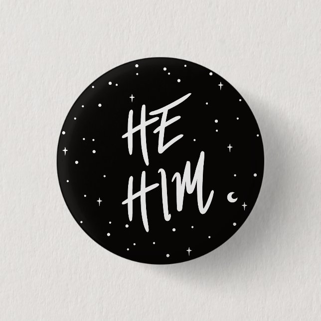 Stars He/Him Pronouns 1 Inch Round Button (Front)