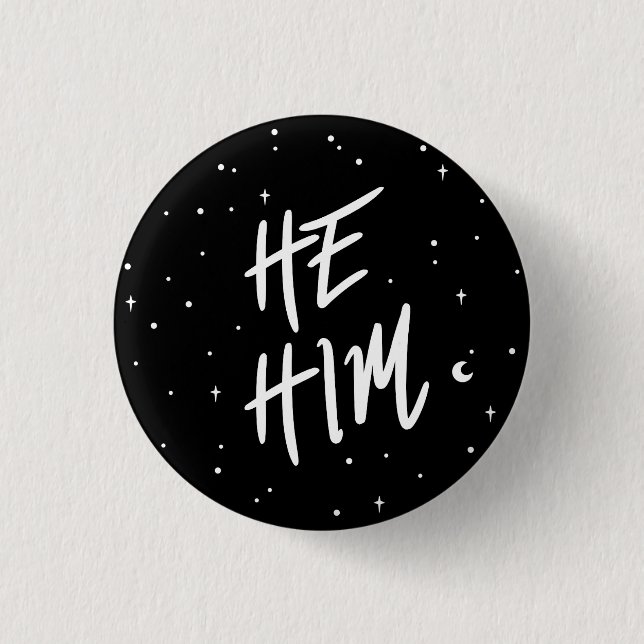 Stars He/Him Pronouns 1 Inch Round Button (Front)