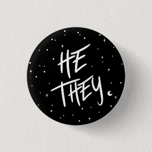 Stars He/They Pronouns 1 Inch Round Button