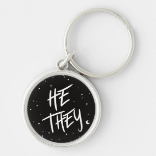 Stars He/They Pronouns Keychain