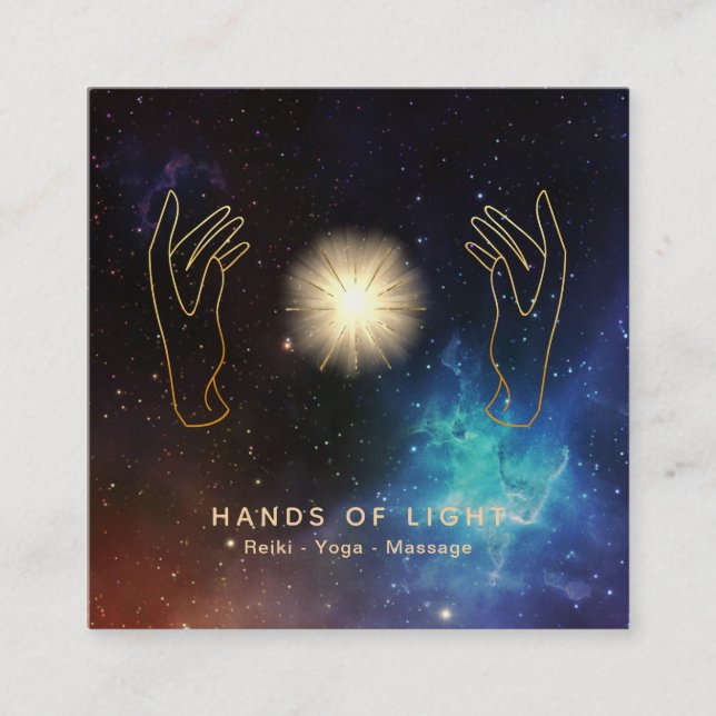 *~* Stars Healing Hands Universe Cosmic Energy Square Business Card (Front)