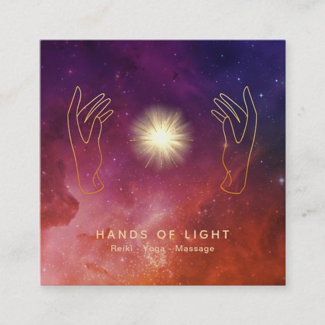 *~* Stars Healing Hands Universe Cosmic Lights Square Business Card (Front)