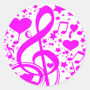 Stars,Hearts and The music notes-Pink_ Classic Round Sticker