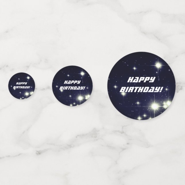 Stars in Deep Space Dark Blue Happy Birthday Confetti (Fronts)