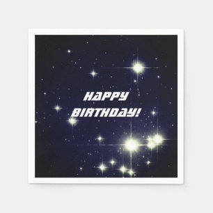 Stars in Deep Space Dark Blue Happy Birthday Napkin