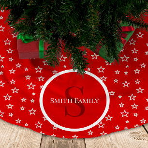 Stars in red and white with Monogram and Name  Brushed Polyester Tree Skirt