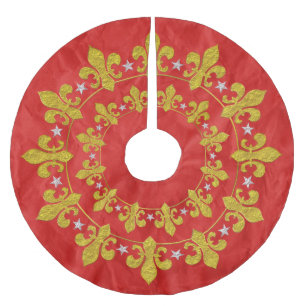 Stars & Lily Circle gold silver I + your backgr. Brushed Polyester Tree Skirt