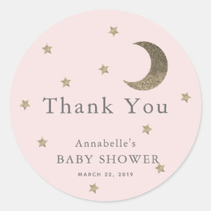 Stars & Moon Baby Shower Pink Thank You Sticker