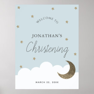 Stars & Moon Blue Boy Christening Affiche de bienv