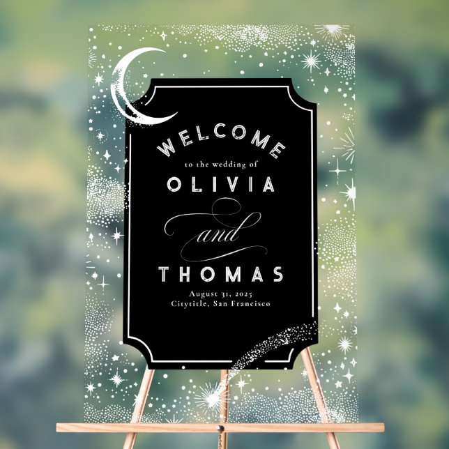 Stars Moon Celestial Acrylic Wedding Welcome Sign (Neutral)