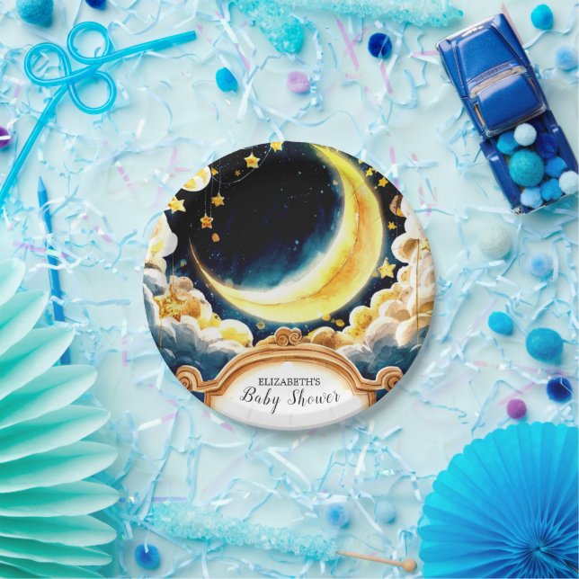 Stars Moon Celestial Baby Shower Paper Plate (Party)