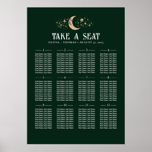Stars Moon Celestial Emerald Green Wedding Poster