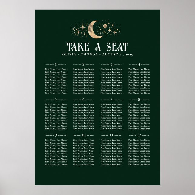 Stars Moon Celestial Emerald Green Wedding Poster (Front)